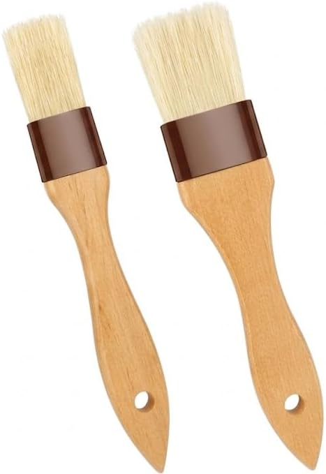 2 Pcs Pastry Brush, Natural Bristle Basting Brush, Beech Wooden Handle Basting and BBQ Brushes for Cooking, Butter, Oil, Egg, Marinade, Sauce, Grilling, Baking (1 Inch, 1 1/2 Inch)