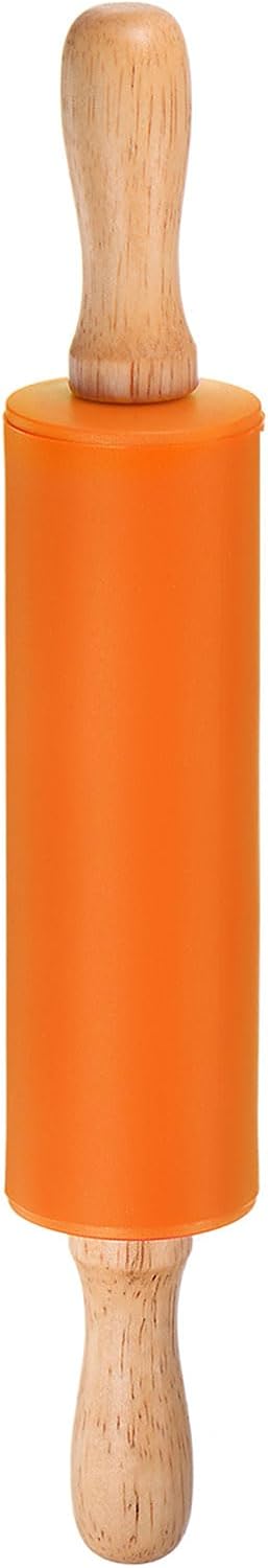 HARFINGTON Silicone Rolling Pins for Baking 12.2 Inch Non-Stick Silicone Surface Wooden Handle Rolling Pin Small Roller Playdough Rolling Pins for Fondant Kitchen Dough Pizza, Green