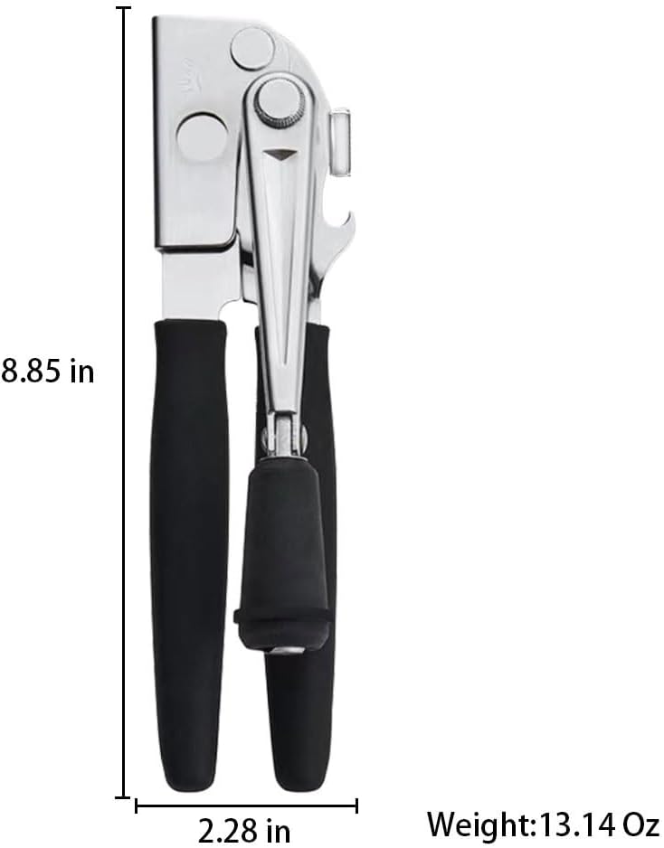 NUFR Commercial Heavy-Duty Manual Can Opener with Easy-Turn Crank, Long Rubber Handle & Magnetic Lid Holder