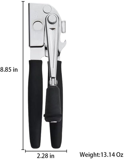 NUFR Commercial Heavy-Duty Manual Can Opener with Easy-Turn Crank, Long Rubber Handle & Magnetic Lid Holder