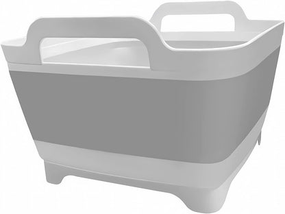 Ikaufen 2PCS Dishpan for Washing Dishes, 9L(2.4Gallon) Collapsible Wash Basin with Drain Plug Carry Handles, Collapsible Bucket for Cleaning, Vegetable Washing, RV(Green + Grey)