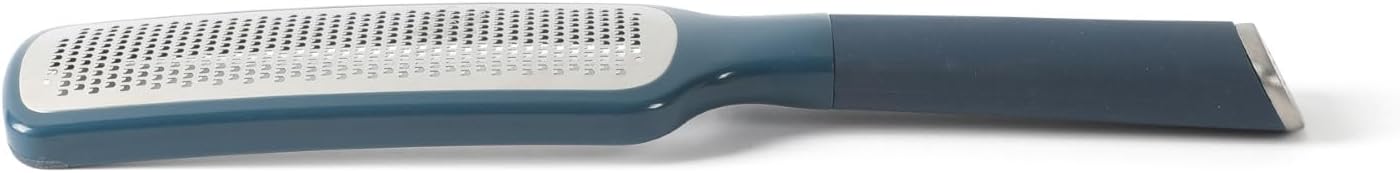 Calphalon Edge Stainless Steel Handheld Grater Lemon Zester W/Cover & Rubber Handle - Navy Blue