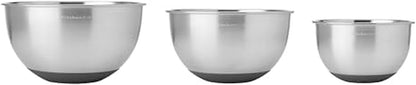 KitchenAid Universal Nesting Plastic Mixing Bowls, Set Of 3, 2.5 quart, 3.5 quart, 4.5 quart, Non Slip Base with Easy Pour Spout to Reduce Mess, Dishwasher Safe, Aqua Sky, White, Gray