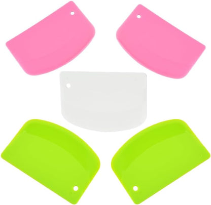 5 Pack Dough Scraper, 5.3 x 3.6 Inch Plastic Bench Scraper, Bowl Spatula, Kitchen Pastry Cutter Tool for Bread Dough, Pastry, Pizza, Baking Cake (Multicolor)
