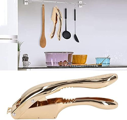 Gold Garlic Press 3 in 1 Heavy Duty Garlic Mincer Easy Squeeze Aluminium Alloy Multipurpose Garlic Crusher for Kitchen