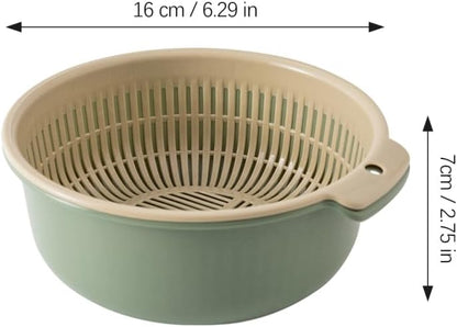 Hemoton Multifunctional Double Layer Plastic Draining Basket 6.29X6.29X2.75In Kitchen Colander for Fruit Vegetable Washing Storage with 360 Rotatable Filter