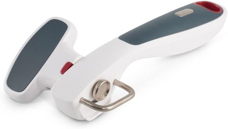 Zyliss E930043 Can Opener Lock and Lift, Plastic/Stainless Steel, White/Grey, Manual Tin Opener, Safe and Easy Lid Removal/Disposal, Lock and Unlock Safety, Dishwasher Safe
