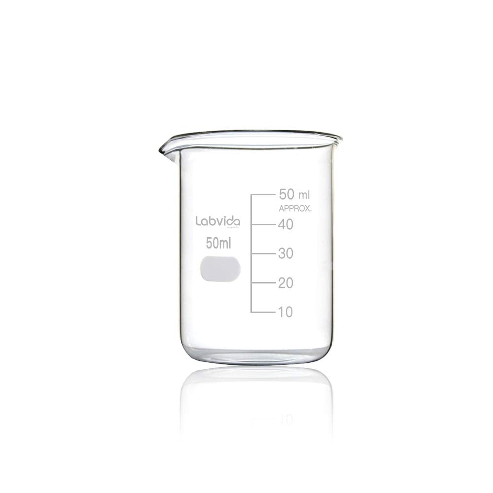 Upgrated 6 Size Low Form Glass Beaker Set, 25ml 50ml 100ml 250ml 500ml 1000ml, 3.3 Boro Glass beakers with Printed Graduation, LVA019