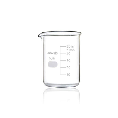 Upgrated 6 Size Low Form Glass Beaker Set, 25ml 50ml 100ml 250ml 500ml 1000ml, 3.3 Boro Glass beakers with Printed Graduation, LVA019