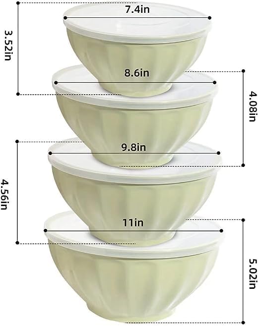 Mixing Bowls with Lids Set,4 Piece Large Plastic Nesting Bowls,Includes 4 Microwave safe Mixing Bowl and An Egg Whisk for Kitchen Prepping,Baking,Cooking Food, Pink