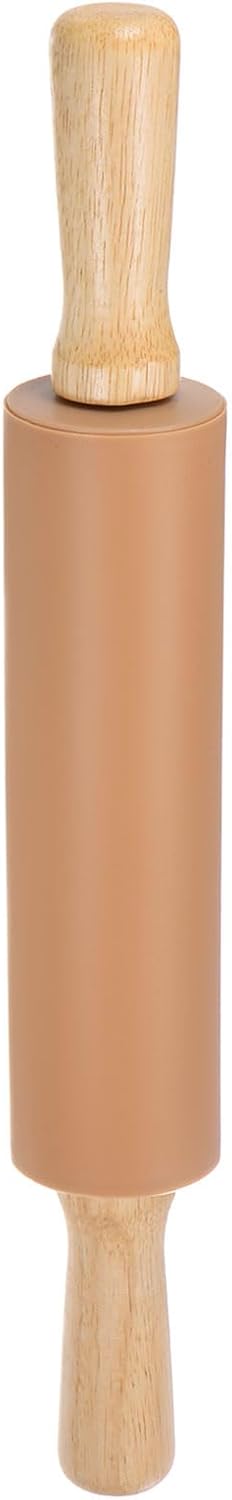 HARFINGTON Silicone Rolling Pins for Baking 12.2 Inch Non-Stick Silicone Surface Wooden Handle Rolling Pin Small Roller Playdough Rolling Pins for Fondant Kitchen Dough Pizza, Green