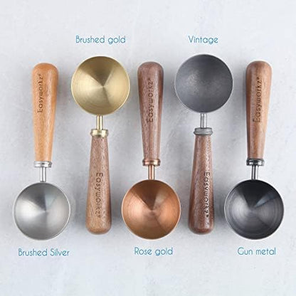 Easyworkz Retro Stainless Steel Coffee Spoon With Black Walnut Handle,10g - Measuring Spoon (Brushed gold)