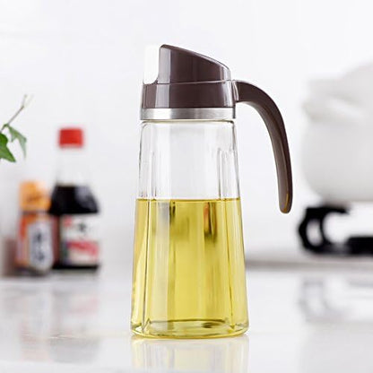 Marbrasse Oil Dispenser for Kitchen,20 OZ /600ml Leakproof Glass Oil Bottle with Auto Flip Cap,Olive Oil Container for Kitchen Cooking (White)