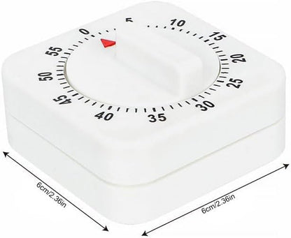 White Timer Clock Square 60-Minute Mechanical Kitchen Timer Wind up Visual Cooking Clock with Loud Alarm No Batteries Required Ideal for Cooking Baking and Kitchen