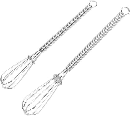 Stainless Steel Mini Whisk 2 Pcs, Small Wire Whisks Set with Wooden Handle, Kitchen Egg Beater Mini Hand Mixer for Cooking, 7.8inch