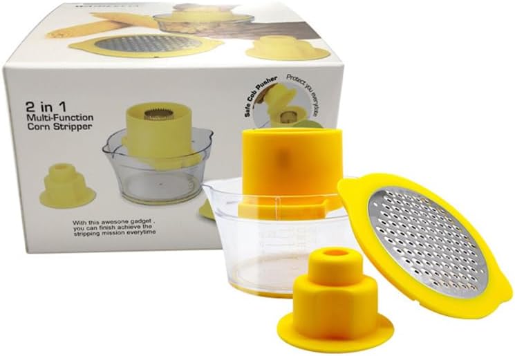 Corn Cob Stripper Tool with Bowl & Comfort Grip - 2-in-1 Kernel Cutter and Grater for Garlic Ginger, Corn Peeler and Grinder Set with Container, Easy Corn Kernel Remover