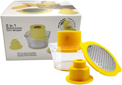 Corn Cob Stripper Tool with Bowl & Comfort Grip - 2-in-1 Kernel Cutter and Grater for Garlic Ginger, Corn Peeler and Grinder Set with Container, Easy Corn Kernel Remover