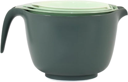 Glad Mixing Bowls with Pour Spout, Set of 4 - Nesting Plastic Bowls (1.2qt, 1.9qt, 2.8qt, and 3qt with Handle) - Non Slip Base, Dishwasher Safe Kitchen Cooking and Baking Supplies, Grey