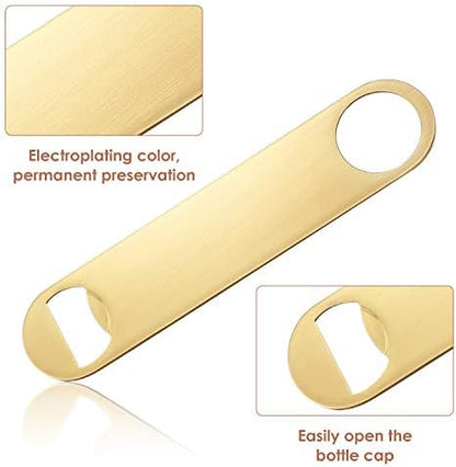 4 Pcs Heavy Duty Stainless Steel Flat Bottle Opener Bartender 7 Inch Solid Beer Opener for Bar Kitchen Wedding Birthday Party(Laser, Gradient Pink, Natural, Gold)