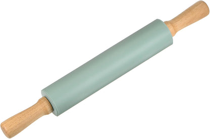 HARFINGTON Silicone Rolling Pins for Baking 12.2 Inch Non-Stick Silicone Surface Wooden Handle Rolling Pin Small Roller Playdough Rolling Pins for Fondant Kitchen Dough Pizza, Green