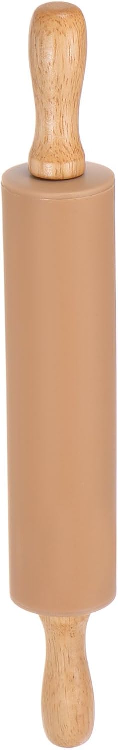 HARFINGTON Silicone Rolling Pins for Baking 12.2 Inch Non-Stick Silicone Surface Wooden Handle Rolling Pin Small Roller Playdough Rolling Pins for Fondant Kitchen Dough Pizza, Green