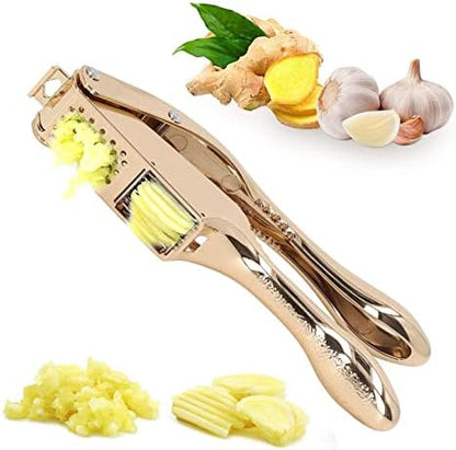 Gold Garlic Press 3 in 1 Heavy Duty Garlic Mincer Easy Squeeze Aluminium Alloy Multipurpose Garlic Crusher for Kitchen