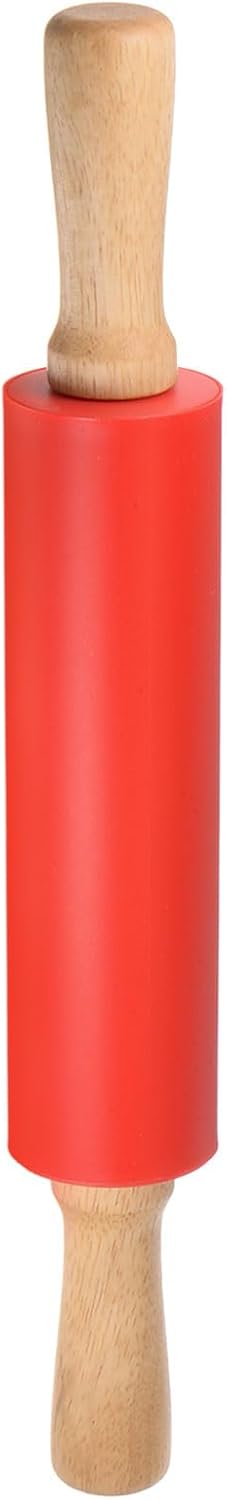 HARFINGTON Silicone Rolling Pins for Baking 12.2 Inch Non-Stick Silicone Surface Wooden Handle Rolling Pin Small Roller Playdough Rolling Pins for Fondant Kitchen Dough Pizza, Green