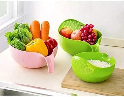 Rice Washing Filter Strainer Basket Colander Sieve Fruit Vegetable Bowl Drainer Cleaning Tools Home Kitchen Kit (S, green)
