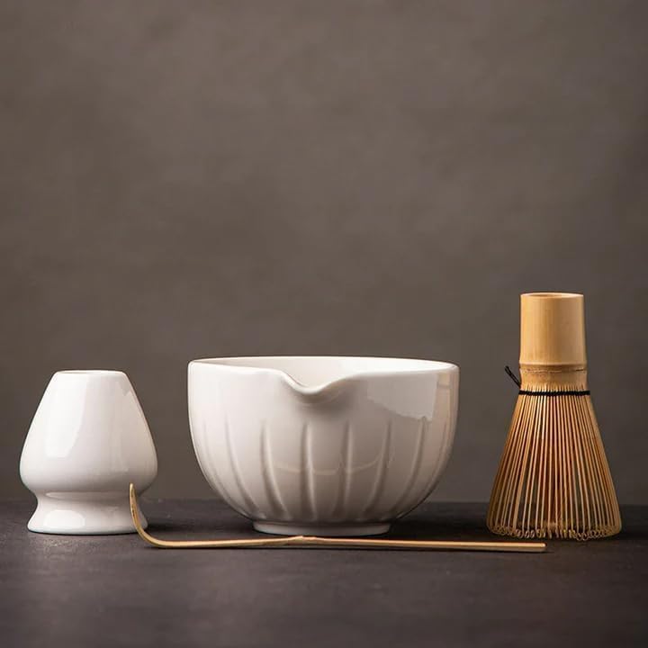 TANG PIN Matcha Set - Match Bowl and Whisk, 15 OZ, Matcha Scoop | Matcha Whisk Stand (Chasen Holder) - 4pc Perfect Matcha Kit for Matcha Tea Ceremony (Mottled Green)