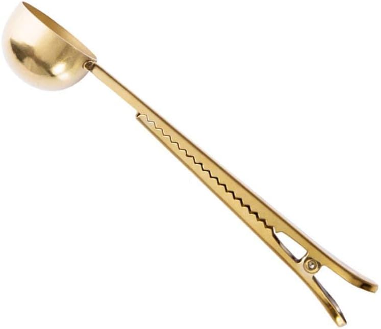 Coffee Scoop, Stainless Steel Golden Multi Function Coffee Measuring Spoon，Great Measuring Coffee, Tea，Protein Powder, Instant Drinks More - Perfect Coffee Spoon Bag Clip