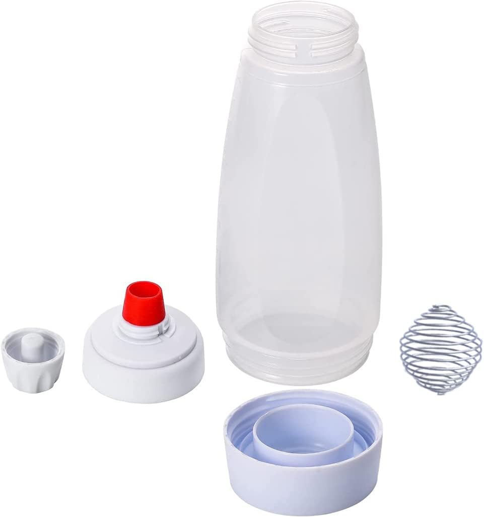Pancake Batter Dispenser – 2-in-1 Pancake Dispenser Mixer Bottle with Stainless Steel wire whisk Ball – Pancake Maker, also used for nutritional supplements.