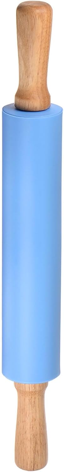 HARFINGTON Silicone Rolling Pins for Baking 12.2 Inch Non-Stick Silicone Surface Wooden Handle Rolling Pin Small Roller Playdough Rolling Pins for Fondant Kitchen Dough Pizza, Green