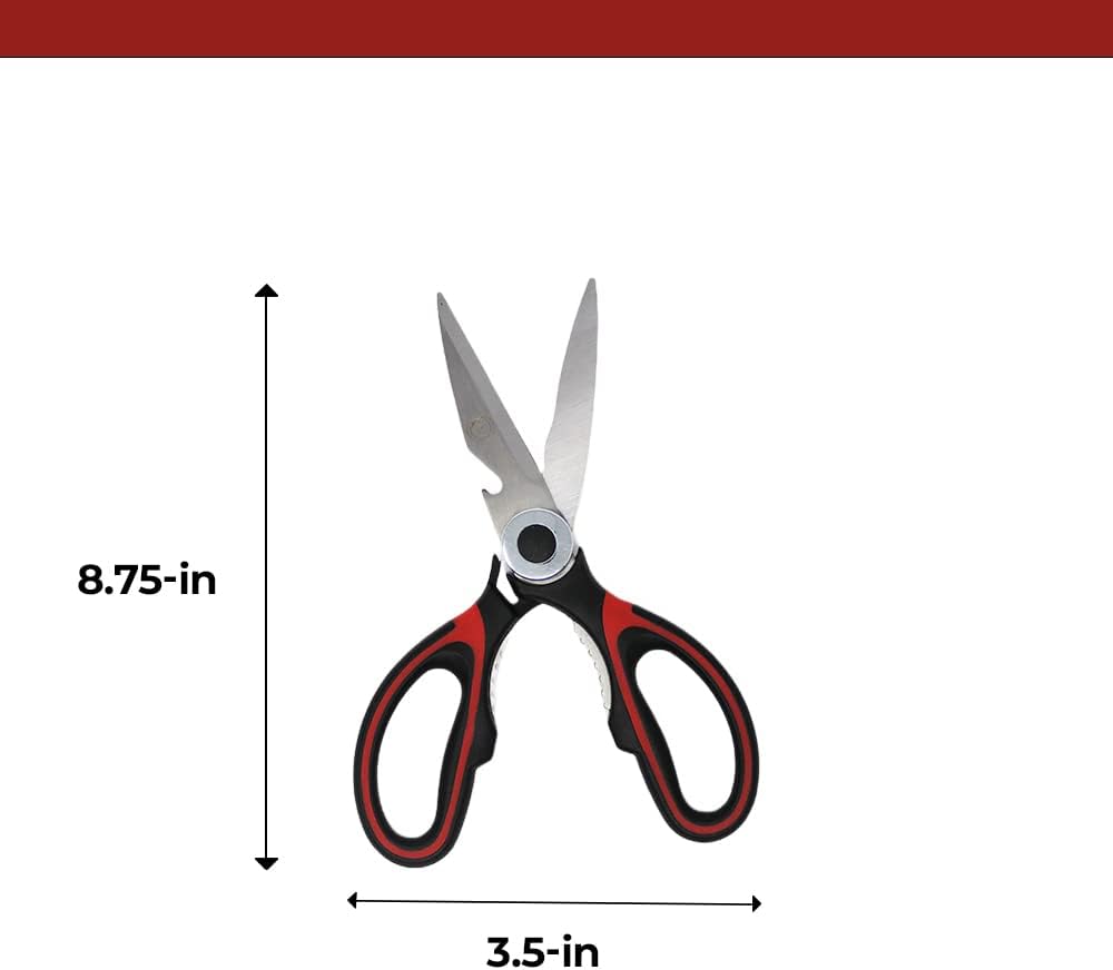 Professional Kitchen Scissors | 2-Pack Ultra Sharp Stainless Steel Kitchen Shears | Multi-Function Kitchen Scissors for Chicken, Fish, Meat, Vegetables, and Herbs (Black / Red)