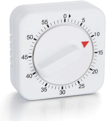 White Timer, 60 Minutes Kitchen Cook Square Timer Mechanical Countdown Alarm Clock Reminder, Thermometers and Timers