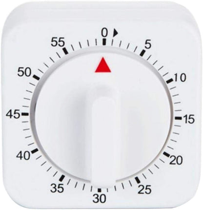 White Timer, 60 Minutes Kitchen Cook Square Timer Mechanical Countdown Alarm Clock Reminder, Thermometers and Timers