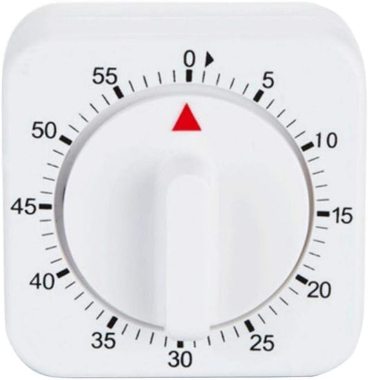 White Timer, 60 Minutes Kitchen Cook Square Timer Mechanical Countdown Alarm Clock Reminder, Thermometers and Timers