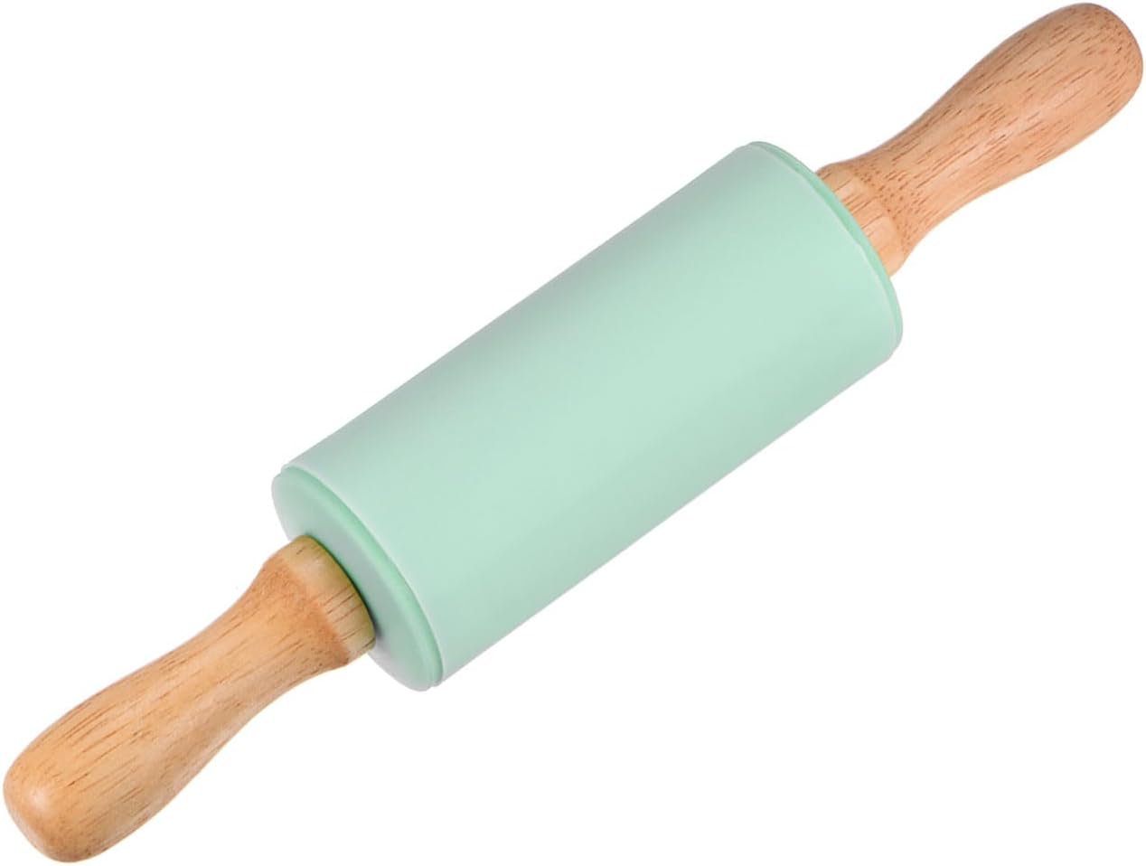 HARFINGTON Silicone Rolling Pins for Baking 12.2 Inch Non-Stick Silicone Surface Wooden Handle Rolling Pin Small Roller Playdough Rolling Pins for Fondant Kitchen Dough Pizza, Green