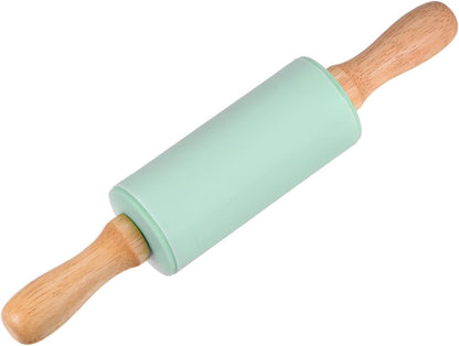 HARFINGTON Silicone Rolling Pins for Baking 12.2 Inch Non-Stick Silicone Surface Wooden Handle Rolling Pin Small Roller Playdough Rolling Pins for Fondant Kitchen Dough Pizza, Green