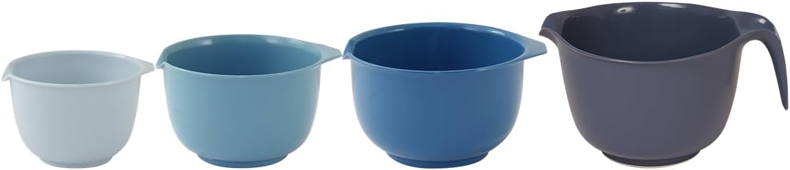 Glad Mixing Bowls with Pour Spout, Set of 4 - Nesting Plastic Bowls (1.2qt, 1.9qt, 2.8qt, and 3qt with Handle) - Non Slip Base, Dishwasher Safe Kitchen Cooking and Baking Supplies, Grey