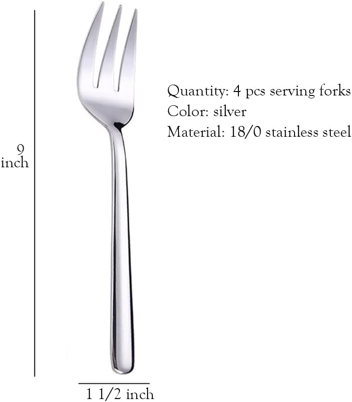 Serving Platters Forks Stainless Steel Buffet 9 inch Utensils Cake Butter Pastry Servers (4 pcs serving forks)