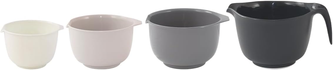 Glad Mixing Bowls with Pour Spout, Set of 4 - Nesting Plastic Bowls (1.2qt, 1.9qt, 2.8qt, and 3qt with Handle) - Non Slip Base, Dishwasher Safe Kitchen Cooking and Baking Supplies, Grey