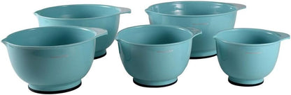KitchenAid Universal Nesting Plastic Mixing Bowls, Set Of 3, 2.5 quart, 3.5 quart, 4.5 quart, Non Slip Base with Easy Pour Spout to Reduce Mess, Dishwasher Safe, Aqua Sky, White, Gray