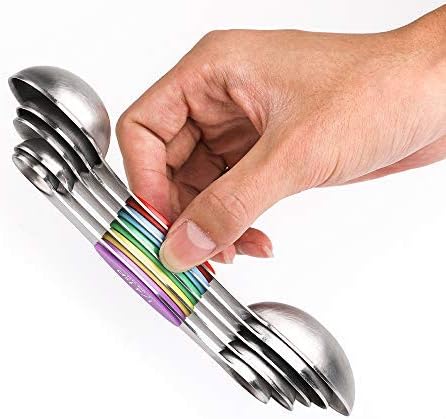 Magnetic Measuring Spoons Set Stainless Steel Stackable Dual Sided Teaspoons and Tablespoons for Measuring Dry and Liquid Ingredients Set of 6