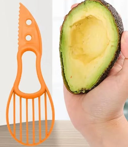 3-in-1 Avocado Slicer Tool, Plastic Corer Peeler Cutter with Serrated Knife, Orange Kitchen Gadget