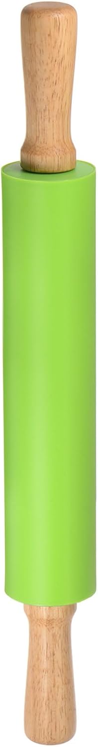 HARFINGTON Silicone Rolling Pins for Baking 12.2 Inch Non-Stick Silicone Surface Wooden Handle Rolling Pin Small Roller Playdough Rolling Pins for Fondant Kitchen Dough Pizza, Green