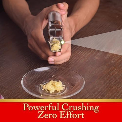 Premium Epicurean Garlic Press Stainless Steel – Heavy Duty Crusher, Easy Clean, Dishwasher Safe, Includes Brush