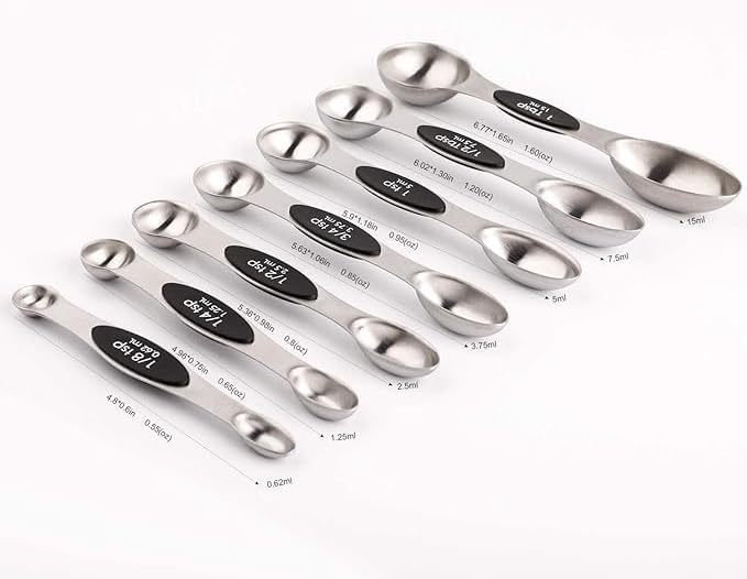 Gold Magnetic Measuring Spoons Set of 8 – Stainless Steel Stackable Dual-Sided Spoons with Leveler, Fits Spice Jars, Baking & Cooking Kitchen Tools