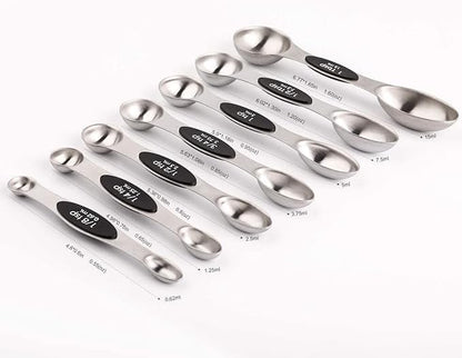 Gold Magnetic Measuring Spoons Set of 8 – Stainless Steel Stackable Dual-Sided Spoons with Leveler, Fits Spice Jars, Baking & Cooking Kitchen Tools