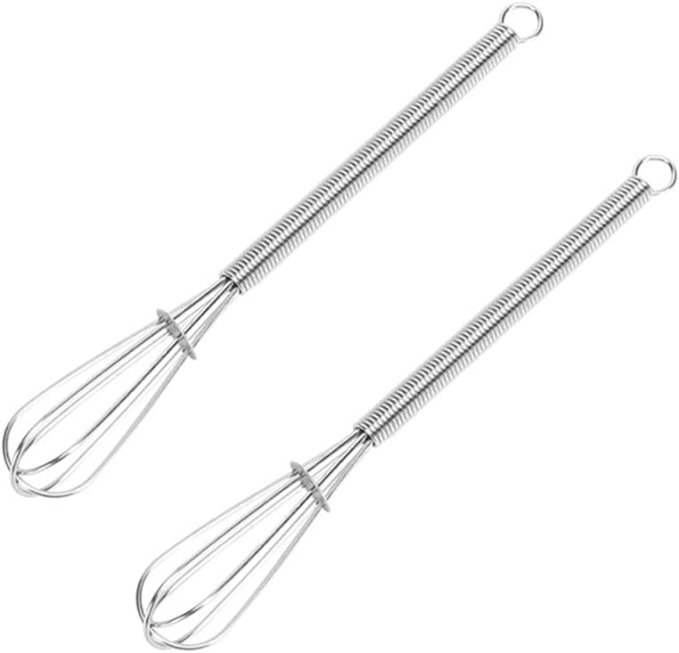 Stainless Steel Mini Whisk 2 Pcs, Small Wire Whisks Set with Wooden Handle, Kitchen Egg Beater Mini Hand Mixer for Cooking, 7.8inch