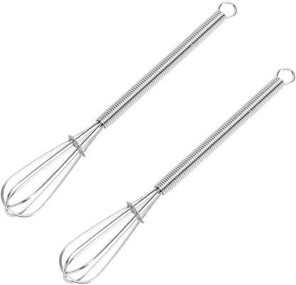Stainless Steel Mini Whisk 2 Pcs, Small Wire Whisks Set with Wooden Handle, Kitchen Egg Beater Mini Hand Mixer for Cooking, 7.8inch